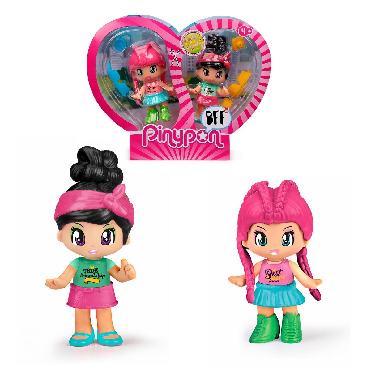 Pack 2 Muñecas Mejores Amigas Pinypon - Cabello Negro Y Cabello Rosado